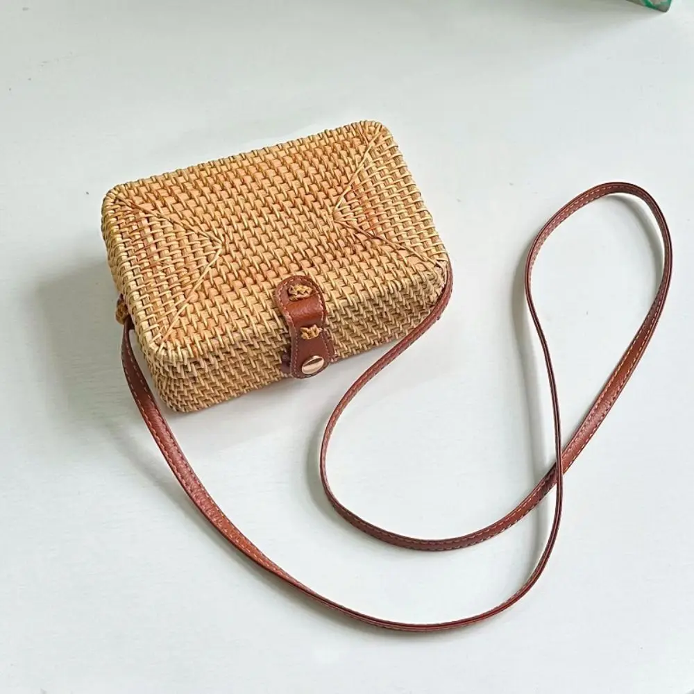 Bohemian Rattan Weave Bag Ethnic Style Hollowed Out Round Crossbody Bag Large Capacity Leather Buckle Buckle Bag Messenger Bags 5