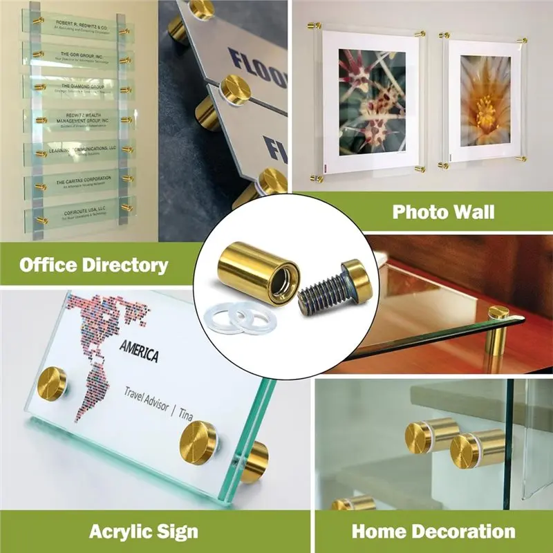 YLS-Wall Mount Hardware For Acrylic Glass For Gold Sign Standoff Screws, Stainless Steel, 19X25mm, 24 Pcs For Picture Frames