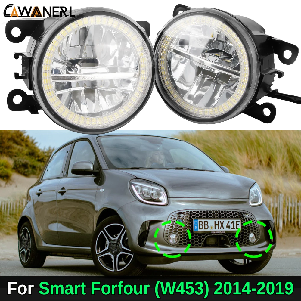 2 X Car Canbus LED Fog Light Assembly + Angel Eye Daylight DRL 30W For Smart Forfour (W453) 2014 2015 2016 2017 2018 2019