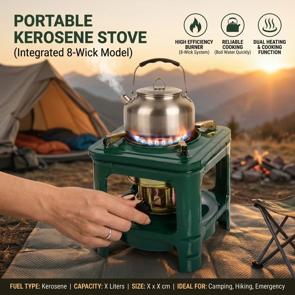 Kerosenes Stove Camping Picnic Cooking Burner 8-Cores High-Heat Output Long-Lasting Fuel Efficiency Metal Construction Stove