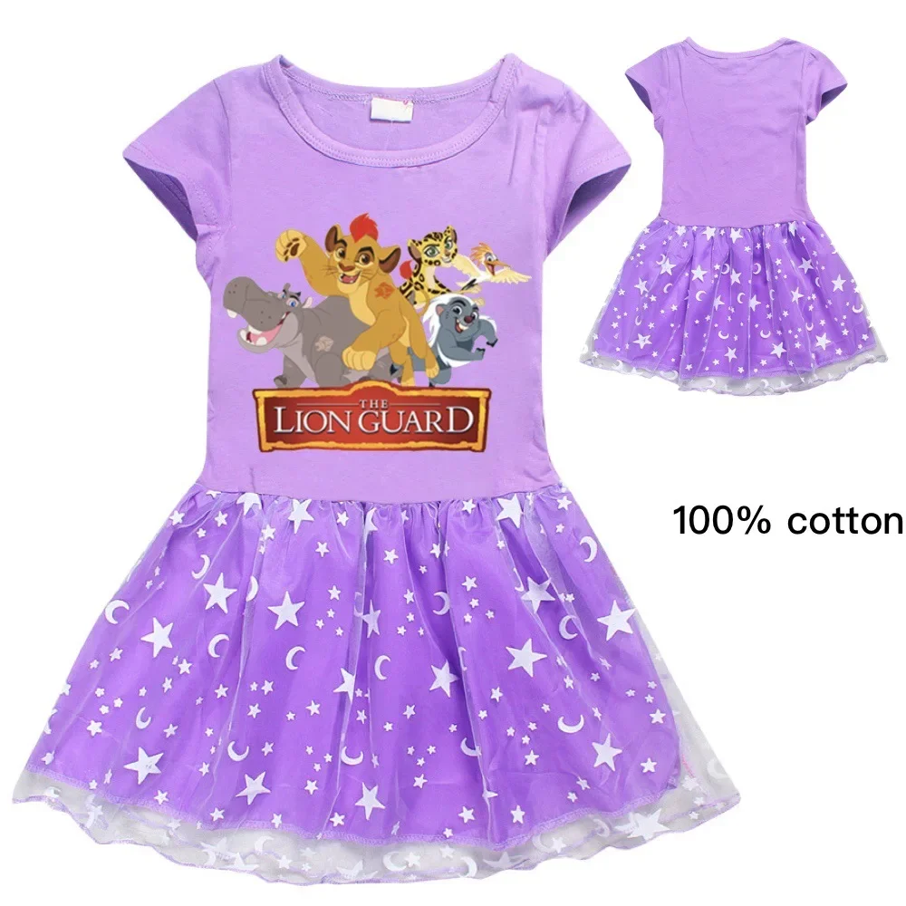 Cartoon The King of Lion Guard Simba Print Girl Dress Cotton Summer Princess Dress Short Sleeve Children Lace Christmas Costumes