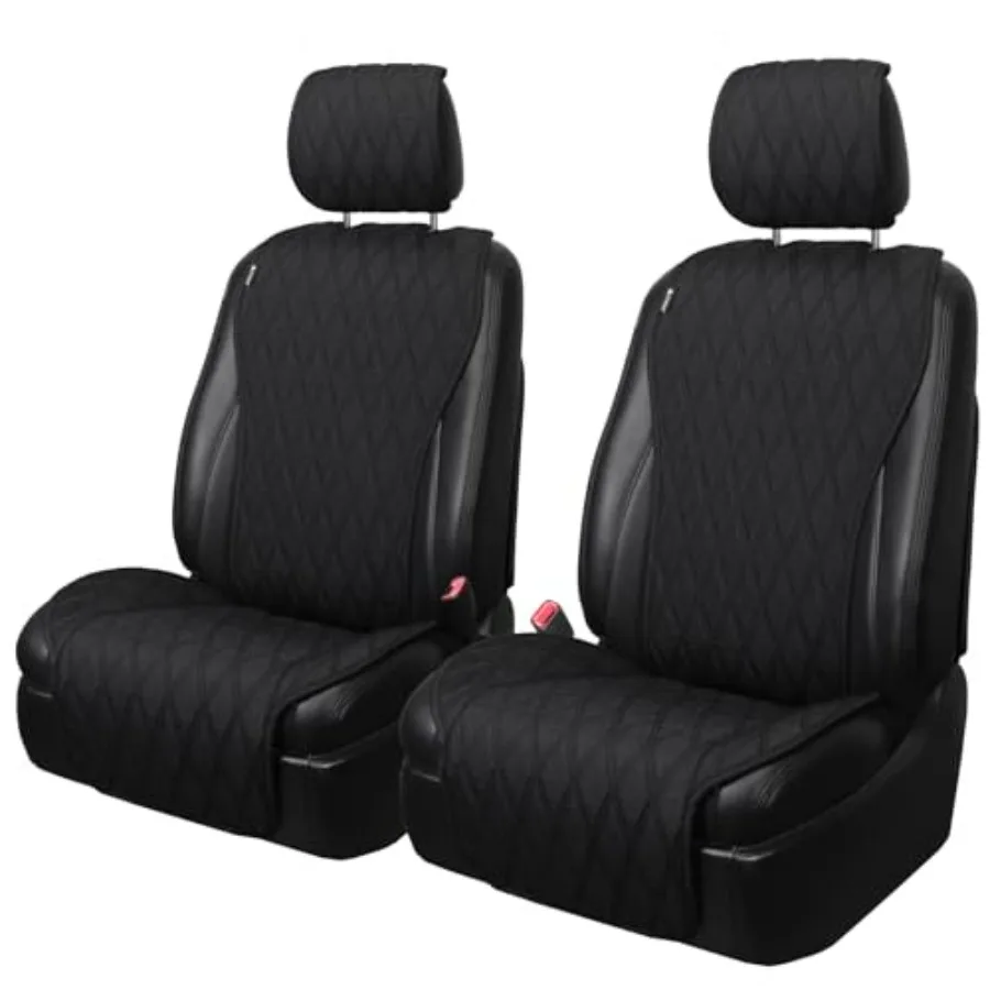 

2pcs Sideless Car Seat Covers for All Seasons - Breathable Front Seats Cushions Non-Slip Bottom with Headrest Protectors - Univ