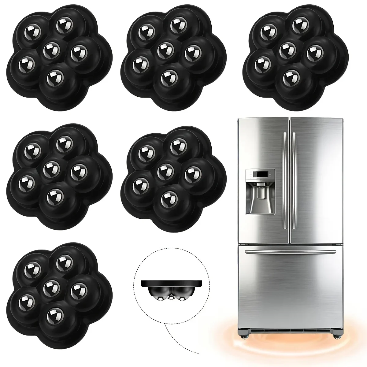 8Pcs/Set Stainless Steel Furniture Universal Casters, Self-Adhesive 360° Rotation Mute Ball Wheels, 300Kg Load