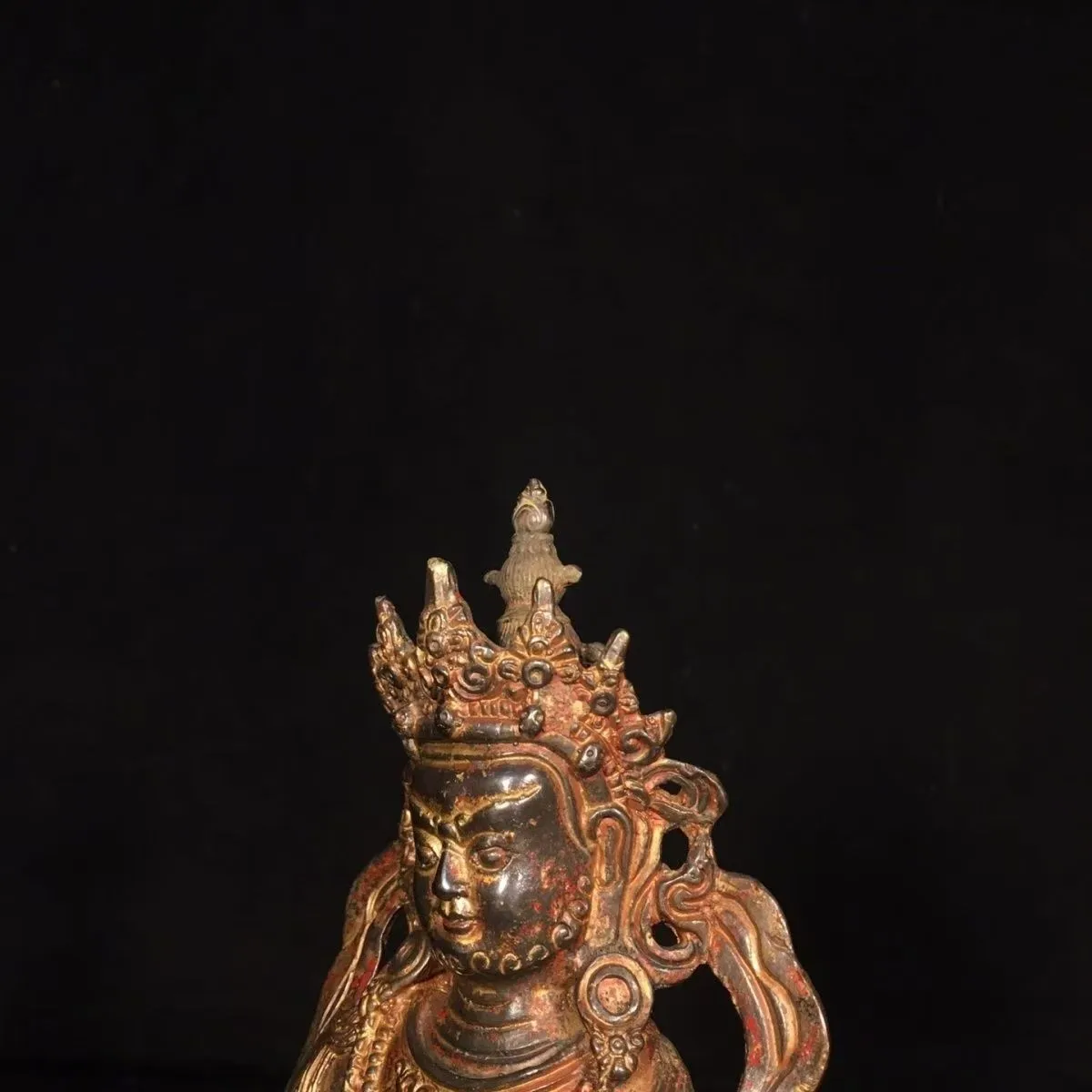 Vintage Tibetan Bronze Yellow Jambhala Buddha Statue Wealth God Temple Altar