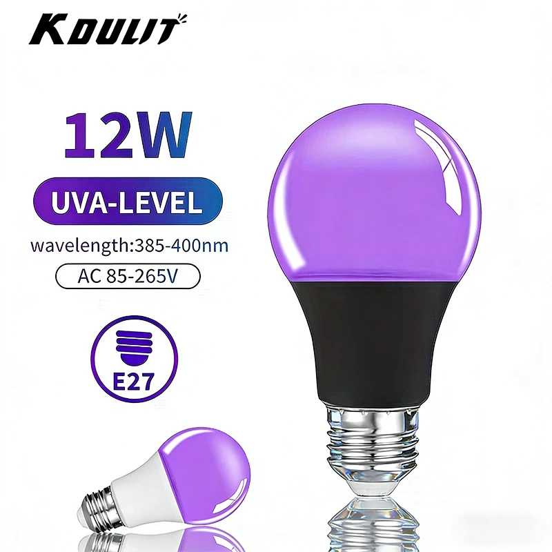 

12 Вт светодиодная черная лампа E27,385-400 нм UVA Blacklight для свечения в темноте вечеринки, Хэллоуина, краски для тела, флуоресцентного искусства, УФ-лампы