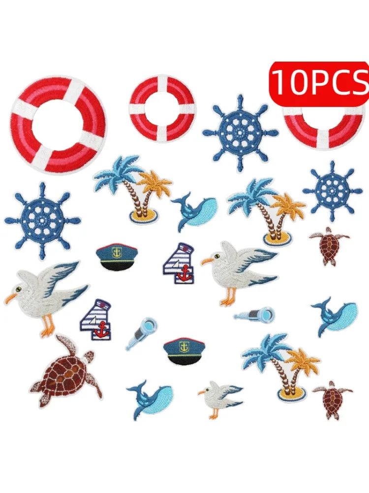Patchs Blue Cruise Yacht 10/12 pièces, vente en gros, différentes tailles, Patch brodé à repasser sur Appliques mélangées pour la décoration de vêtements DIY, vente en gros