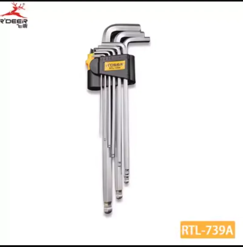 R'DEER 9pcs metric size 1.5 2 2.5 3 4 5 6 8 10mm ball end hex key allen wrench set Chromium vanadium steel NO.RTL-719A