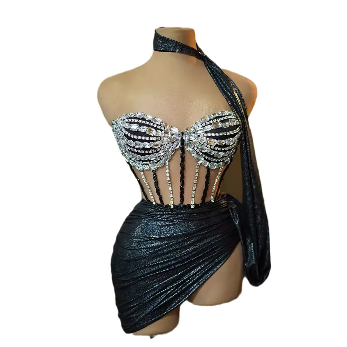 Nightclub Bar Girl Full Of Diamond Hip Skirt Singer Dance Performance Costume For Woman