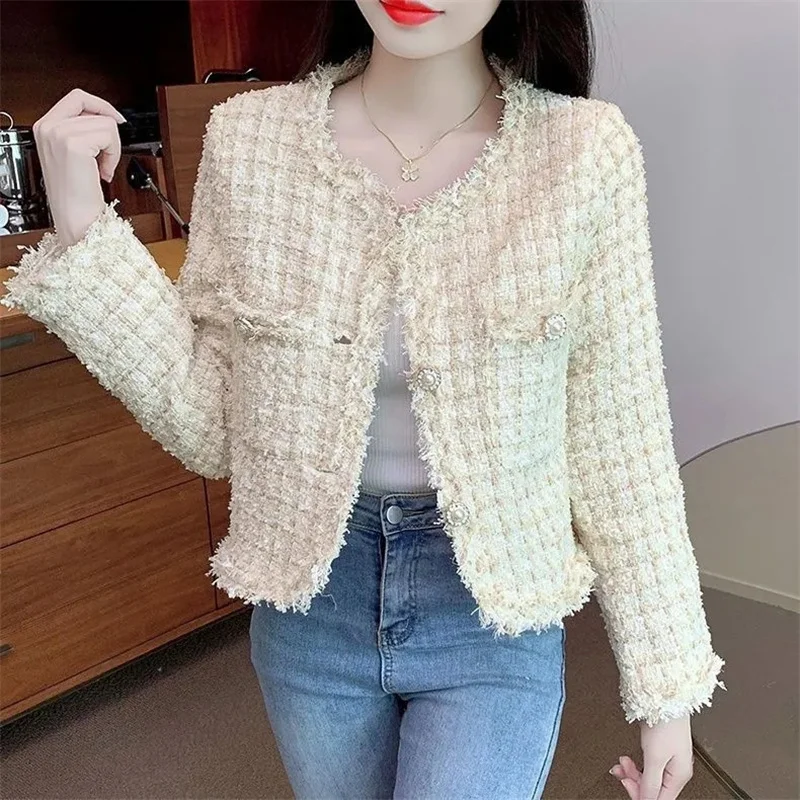 Women's Short Woolen Jacket 2026 Spring Autumn New Small Fragrant Style Tassel Versatile Coarse Flora Woolenl Coat Top Female