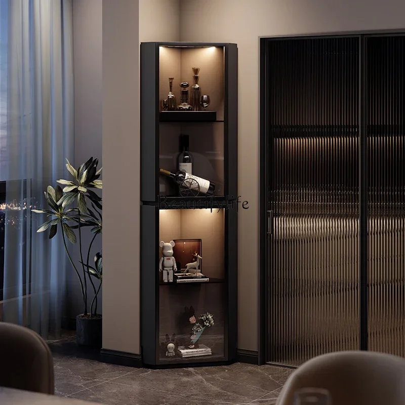 

1LItalian corner cabinet triangular storage restaurant with glass door with lamp wine cabinet