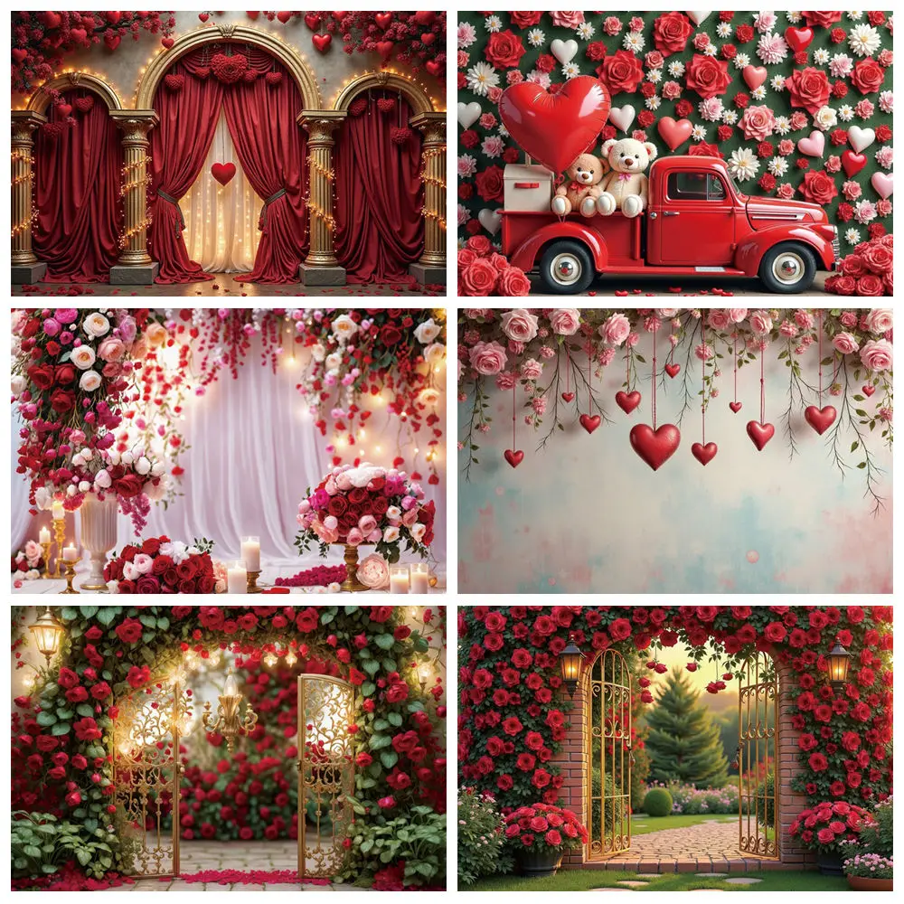 

MOON.QG Romantic Sence Photography Background Valentine's Day Flower Wall Flower Photocall Backdrop Baby Studio Photobooth Props