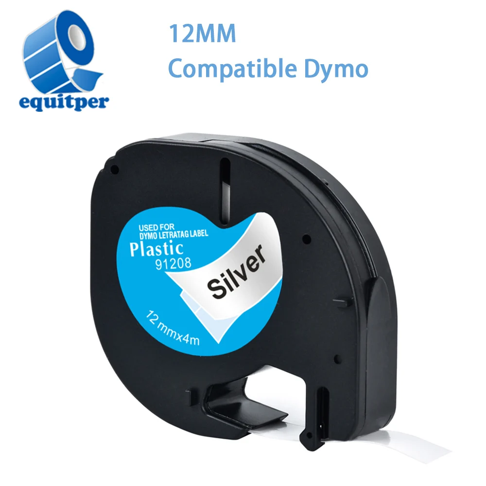 EQUITPER 12mm*4m  LT 91208 compatible DYMO Letratag plastic tape  LT 91208 Label Ribbons for Dymo LT-100H Label/storage