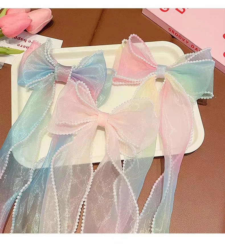 4PCS Pearl Bows Ribbon Hairpins Children Hair Accessories Girls Braided Hair Clips Sweet Princess Hairpins Kids Headwear