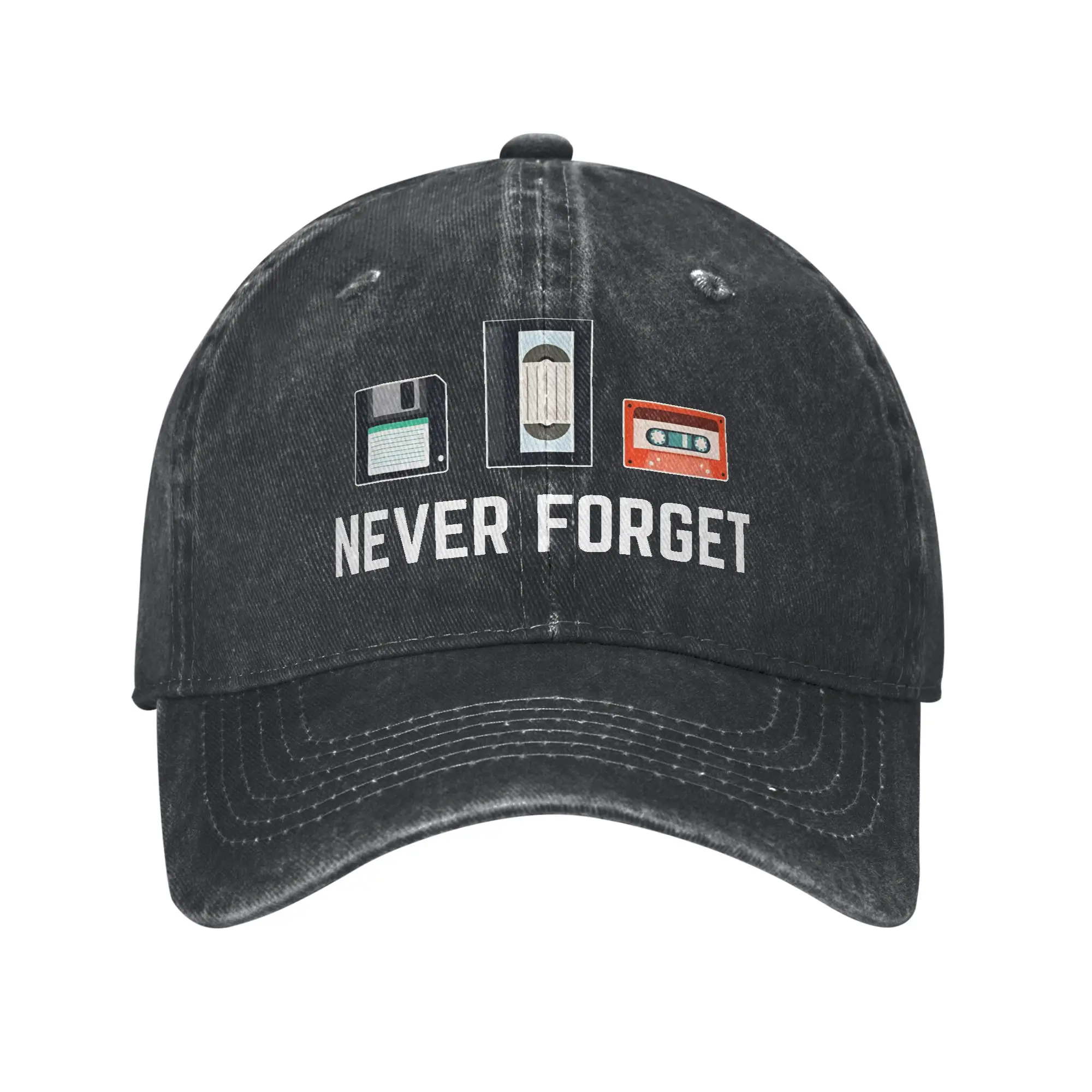 Never Forget VHS Tape Cassette Men Women Baseball Caps  Distressed Denim Hats Cap Retro Outdoor Summer Snapback Hat