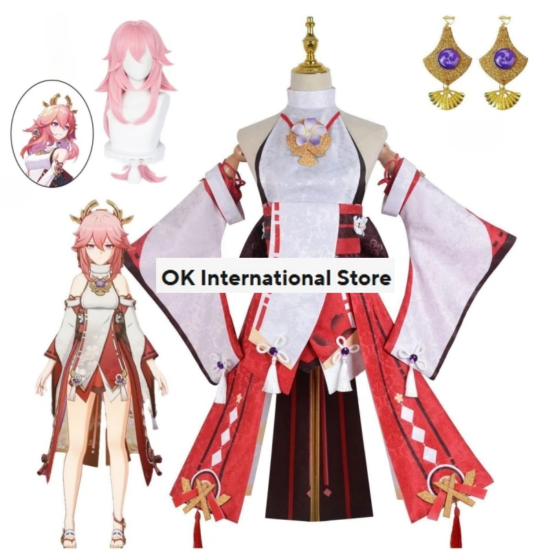 Genshin Impact Yae Miko Cosplay Costume Guuji Yae Fancy Outfits Guuji Full Set Guuji Yae Dress Headwear Game Suit