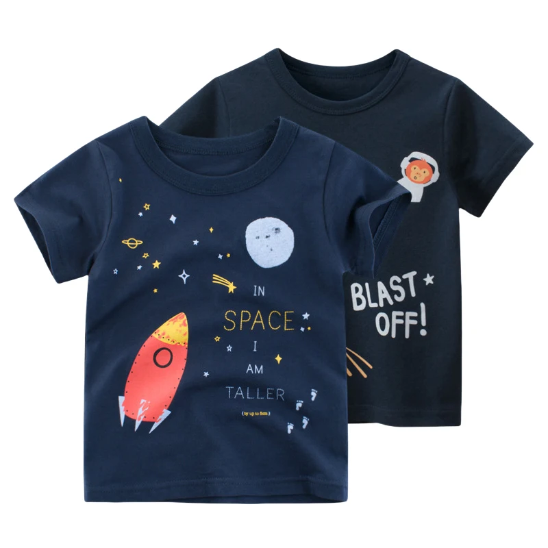 2024 Summer New Cartoon Rocket T-Shirt for Boys Children\'s Clothing Boy Short Sleeve Cotton Tops Kids Tees Shirt Dropshipping