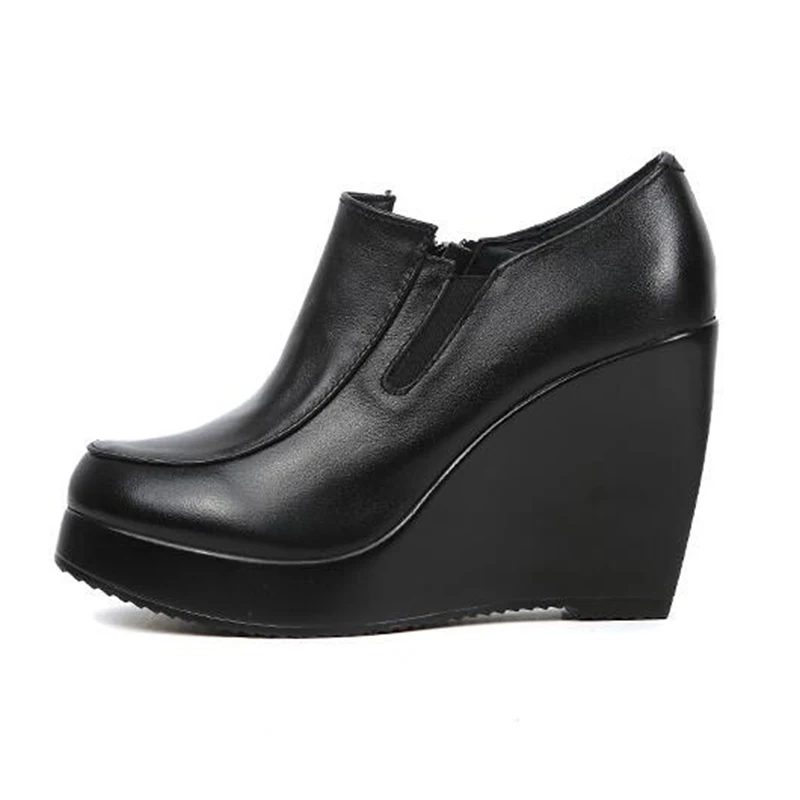 GKTINOO 2024 Wedges Women Shoe Spring Autumn Slip-On High Heels Round Toe Genuine Leather Casual Ladies Platform Shoes Woman