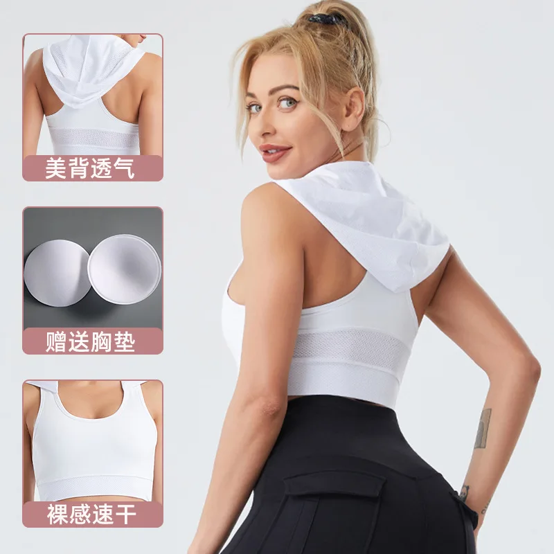 

Women Yoga Wear Sleeveless Hoodie Yoga Bra vest with Pads Running Jogger Fitness Gym Workout Casual Training Shirt sweatshirt