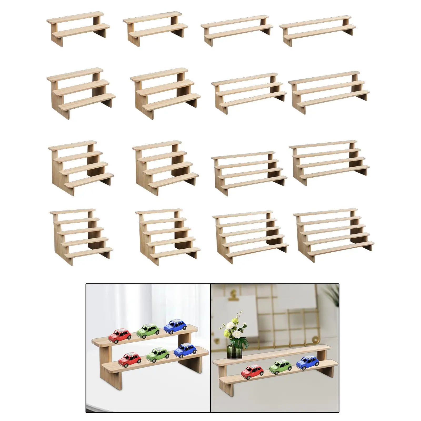Countertop Wood Display Shelf Showcase for Jewelry Perfume Cosmetic Figurine Dolls Collection Riser Stand for Tabletop Organizer