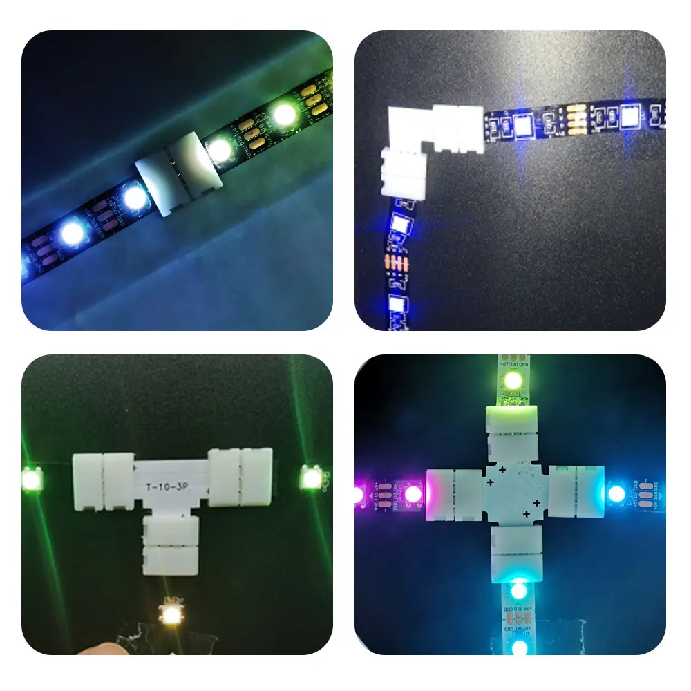 2pin 3pin 4pin 5pin T L X Shape Solderless Connector 10mm Width Free Soldering Connect WS2812 WS2811 SK6812 5050 RGB LED Strip