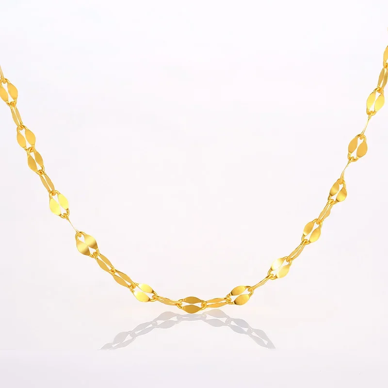 DSHIJOJ AU750 Pure 18k Yellow Tile Chain Style Gold Fish Lip Chain Necklace 16