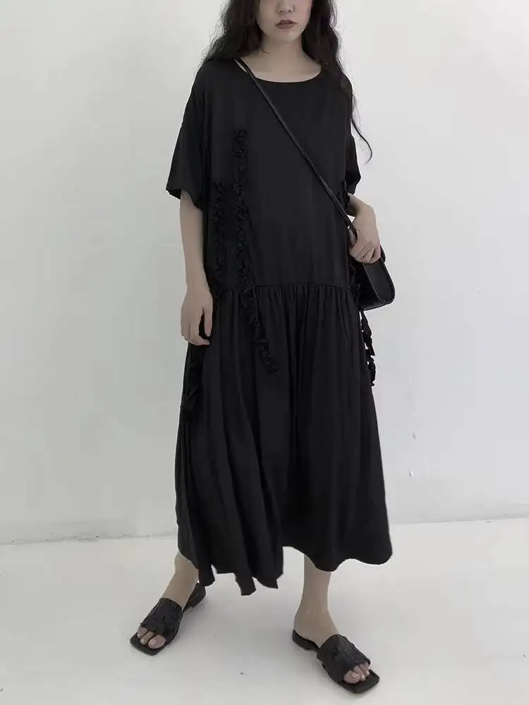 

Women's Dress Summer New European And American Black Department Fight To Receive Waist Long Casual Large Size Dress