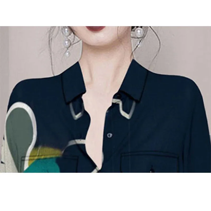 Spring Street Style Casual Fashion Printing Shirt Ladies Long Sleeve Elegant All-match Buttons Blouse Top Women Cardigan X904