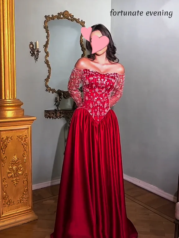 Noche afortunada elegante Vintage dulce cuentas rojas encaje cuello barco personalizado ocasión Formal vestido de fiesta vestidos de fiesta de noche