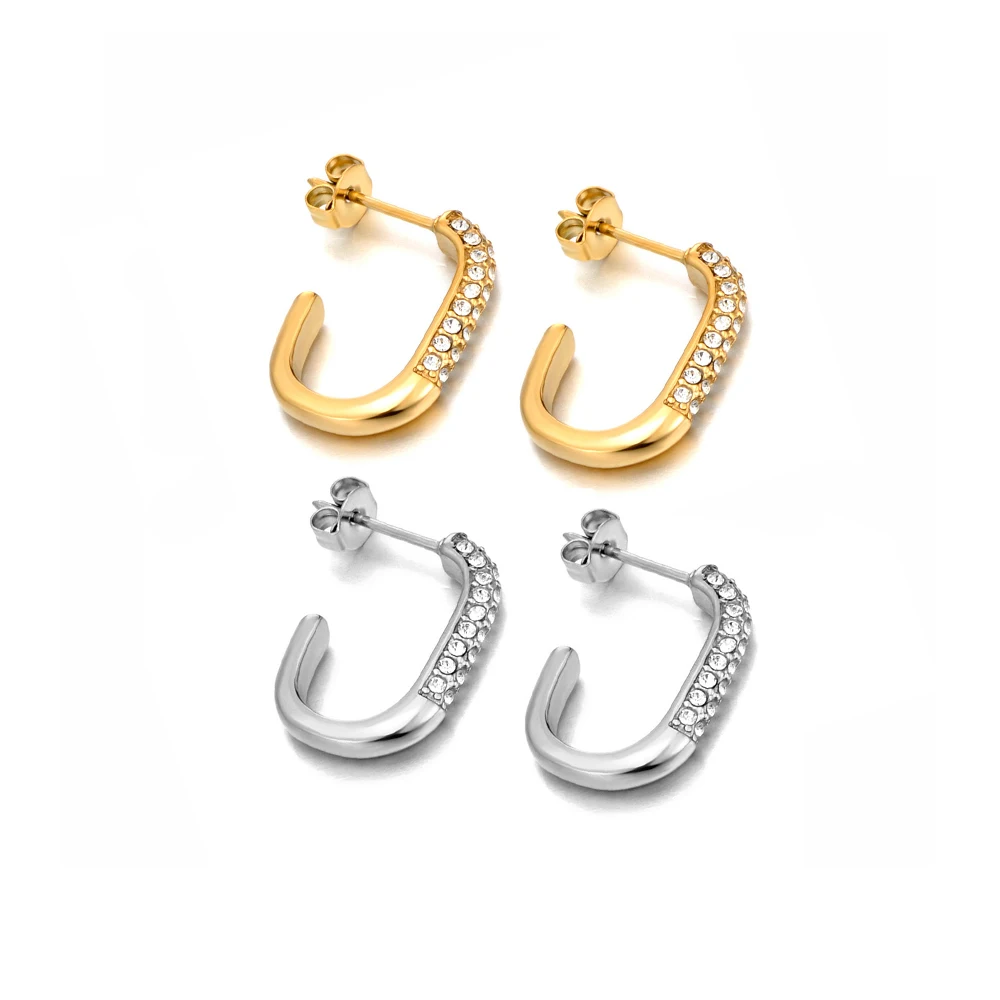 Lokaer Quadratische Strass Ohrringe für Frauen Wasserdicht Edelstahl Vergoldet Ohr Hoop Charme Weiblichen Schmuck Geschenk E25063