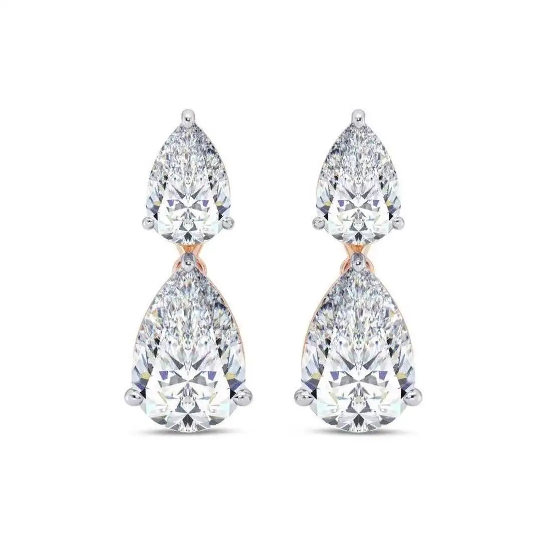 

7 Carat Rose Gold Moissanite Drop Setting Pear Shaped Earrings for a Luxurious Look Wedding & Everyday Wear