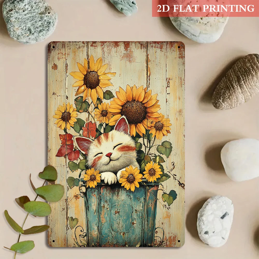 1 Stück Katzen-Blumen-Metall-Wandschild 8x12 Zoll Rustikale Dekoration für Schlafzimmer Wohnzimmer Kinderzimmer Café Zuhause Wandkunst