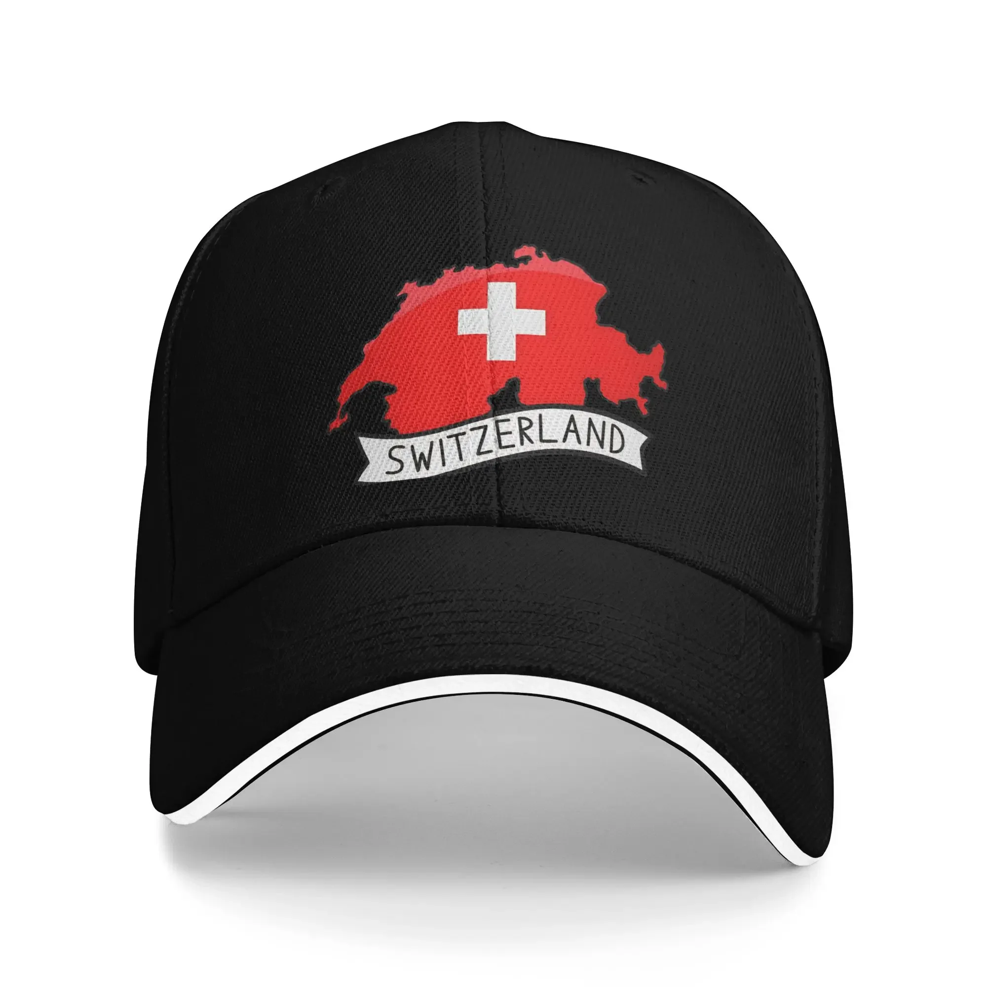 New Switzerland Flag Map Sticker  Sun Baseball Cap  Summer Casual Trucker Hat For Unisex Men Hunting Camping Baseball Caps