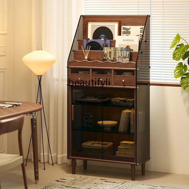 الجوز الأسود الخشب الصلب الصدر مجلة خزانة غرفة المعيشة غرفة الطعام خزانة الجانب الأوسط العتيقة مجلس الوزراء07 #2