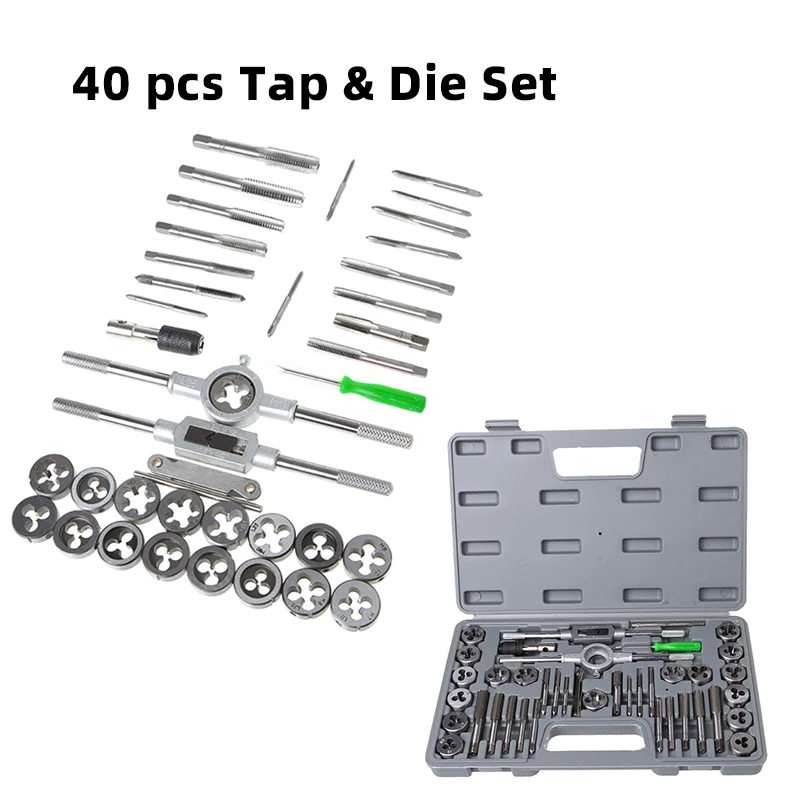 

40 In 1Metric Tap & Die Set With Screw Gauge Tap Wrench Screwdriver Male Thread Plug Mechanical Workshop Tool Metal Drill Bits