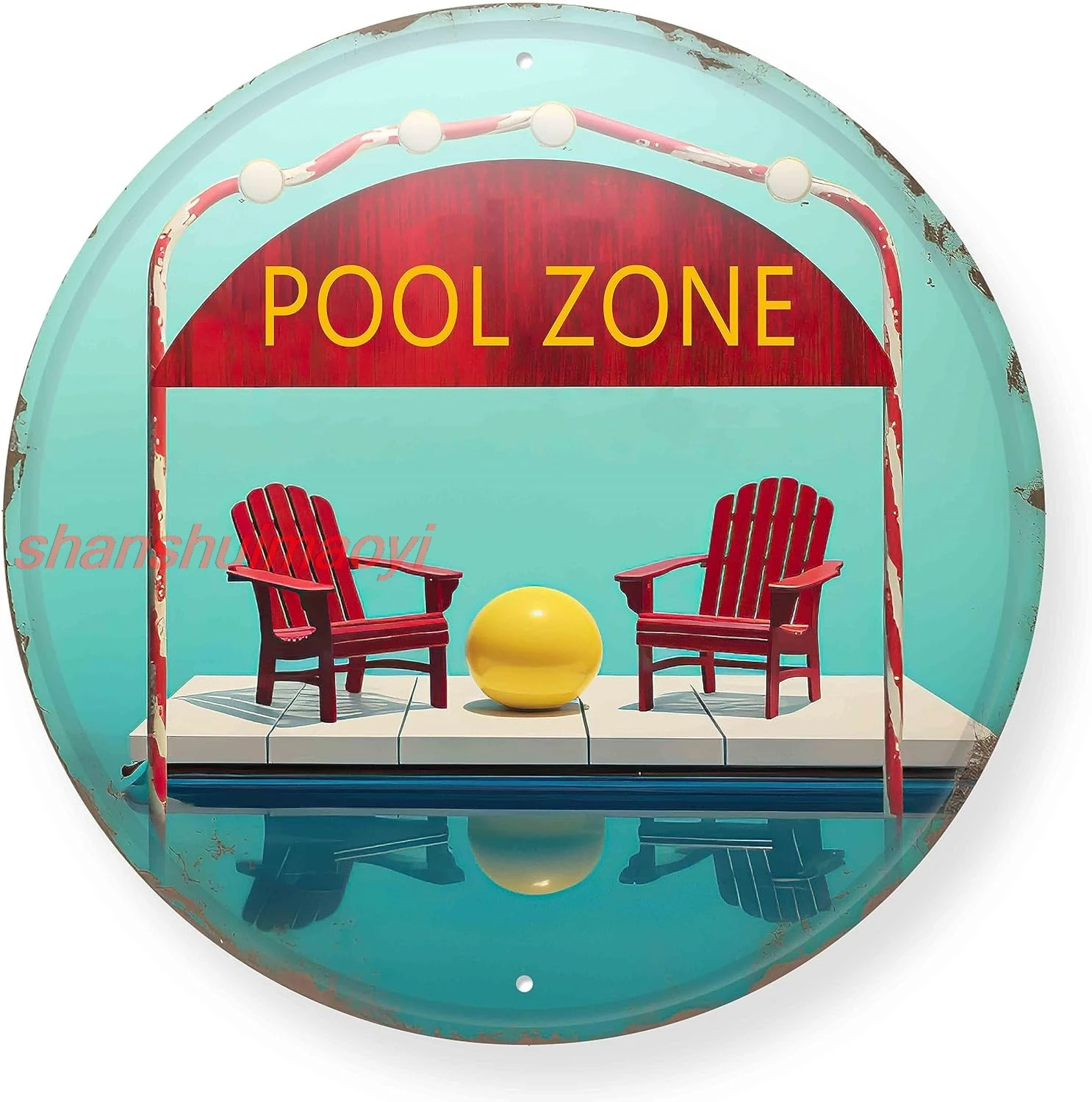 shan in Sign Vintage Pool Zone Metal Sign Suitable for Home Garden Kitchen Bar Cafe Restaurant Retro Wall Decor 12x12inch 1pc