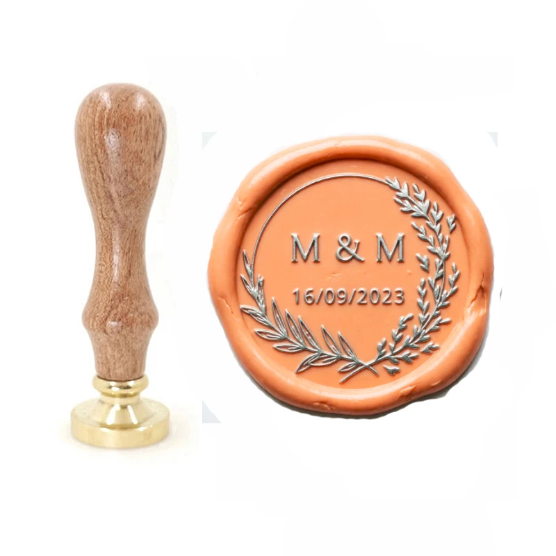 Customized wax seal Stamp Vintage wedding stamp 2 initials date wreath design,Reusable personal stamp for DIY Wedding Invitation