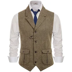 Men's Suit Vest Herringbone Pattern Single Breasted Luxury Brand Vest Vests for Men Clothing Male Mens Models Sleeveless Man