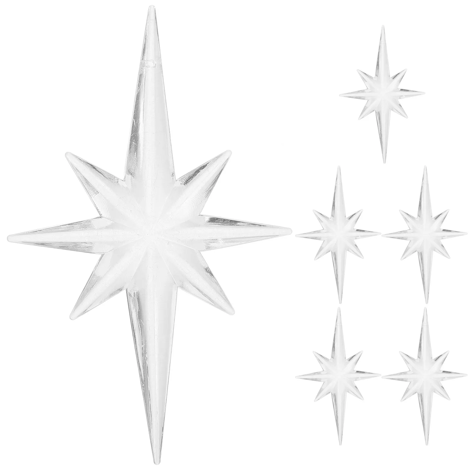 6Pcs Acrylic Octagonal Star Christmas Tree Hanging Ornament Festive Xmas Decor for Home Office Party Tree Decoration