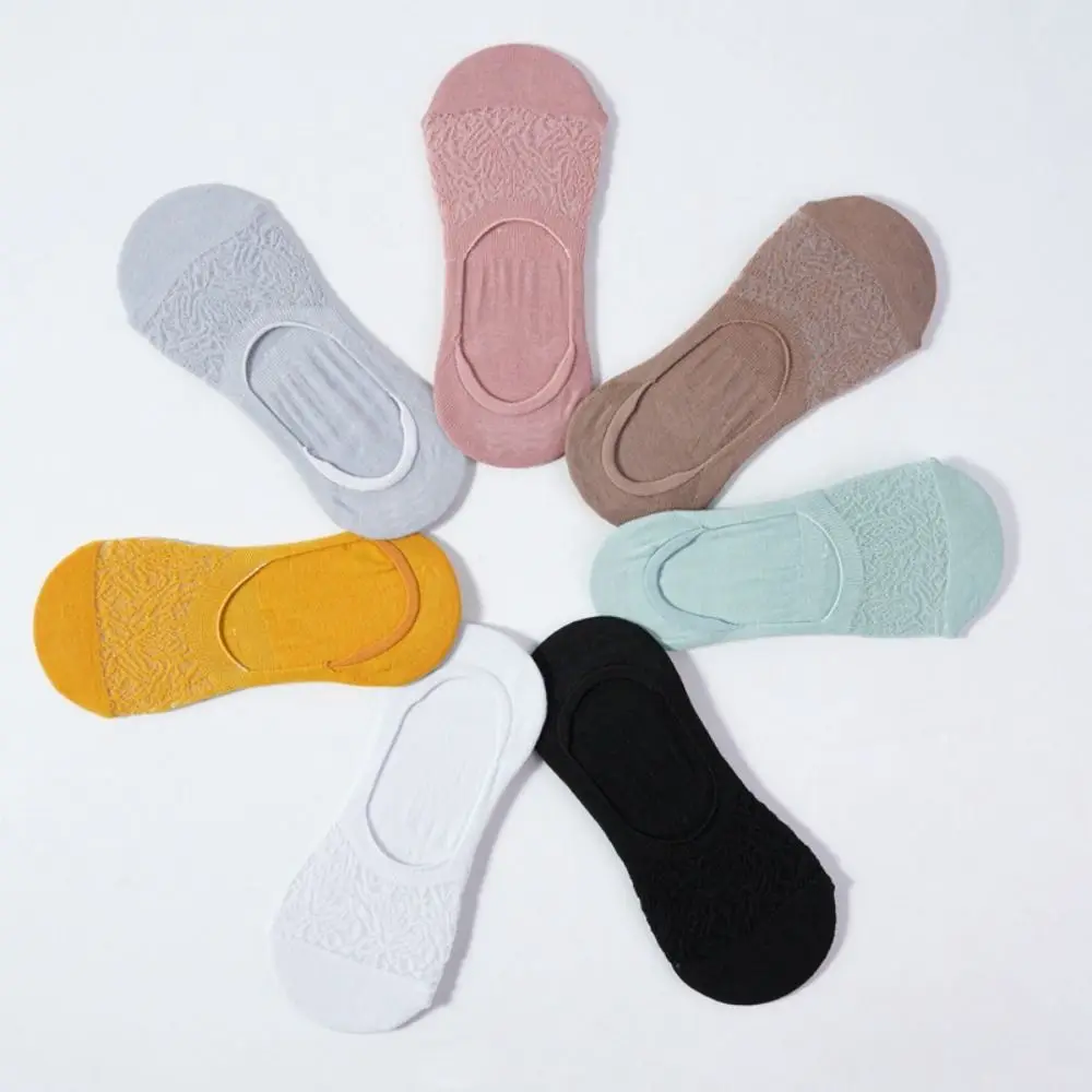 Simple Thin Women Socks Breathable Hollow Crew Socks Non Slip Silicone Lace Socks