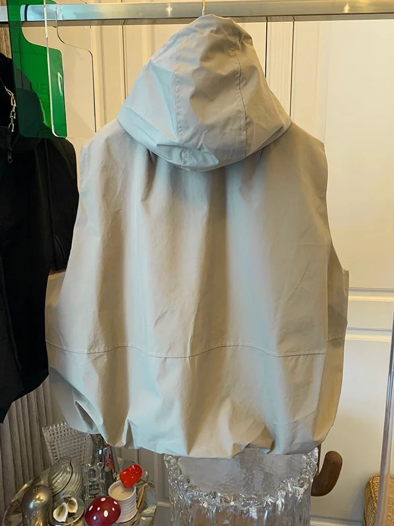Casual Hooded Women's Vest Jacket European Style Spring Autumn New Loose Versatile Commute Windbreaker Zipper Closure Outerwear
