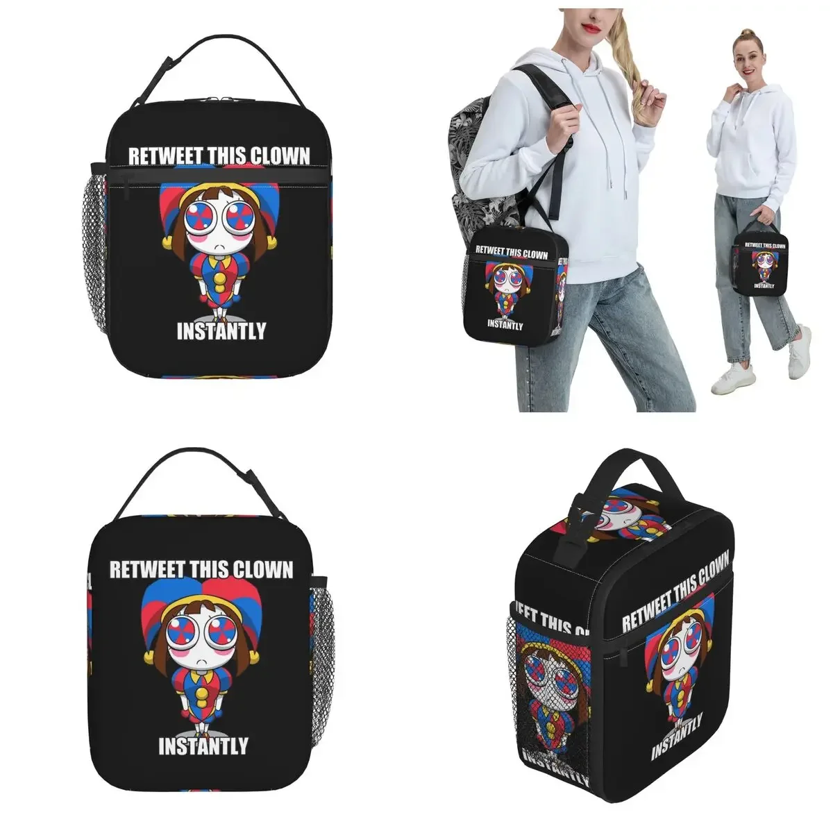 Stunning Digital Circus Pomni Clown Insulated Lunch Bag Food Container Portable Hot Cooler Travel Lunch Box