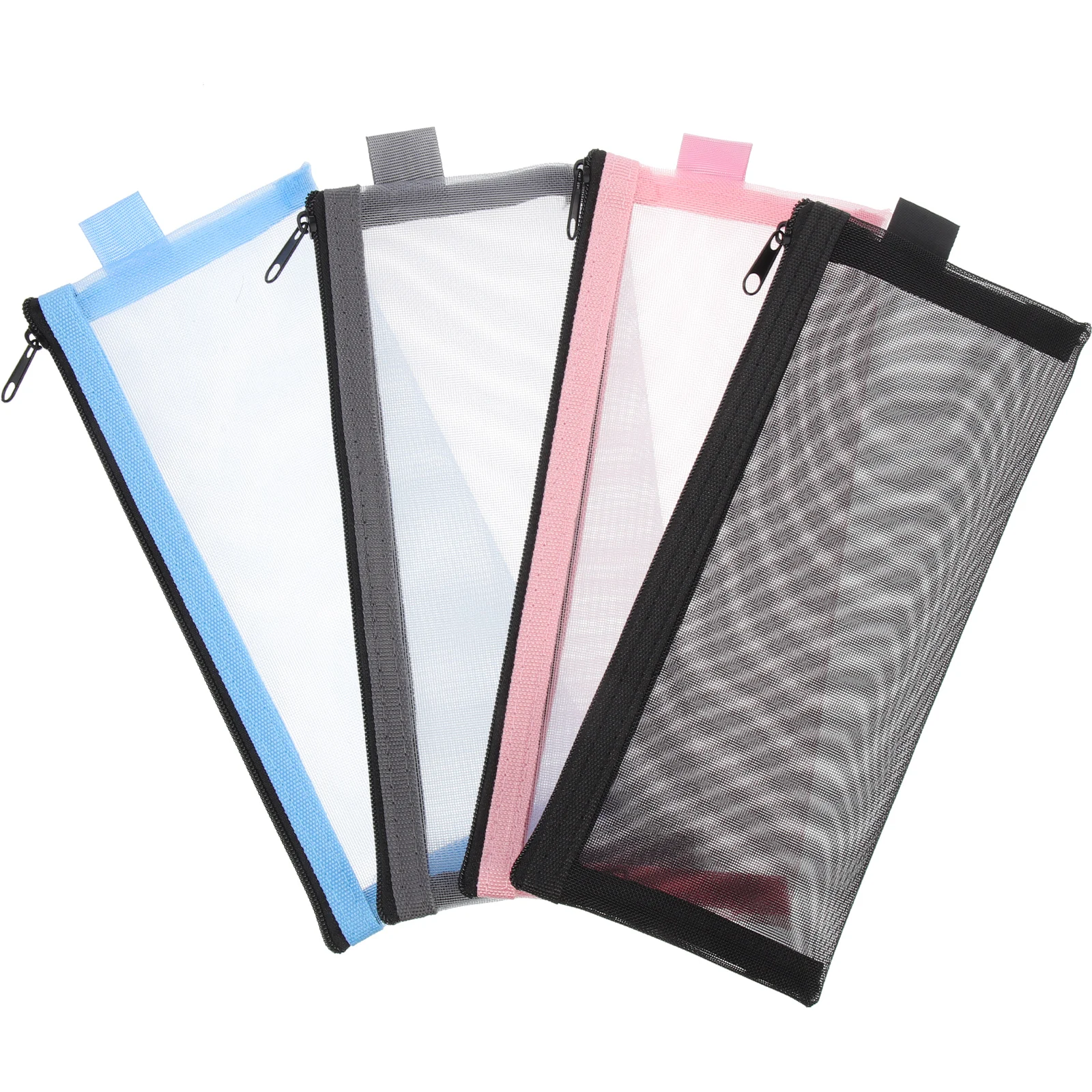 

4Pcs Pencil Stationery Bag Large Capacity Storage Nylon Mesh Transparent Zipper School Zipper Pencil Pouch Office Supplies
