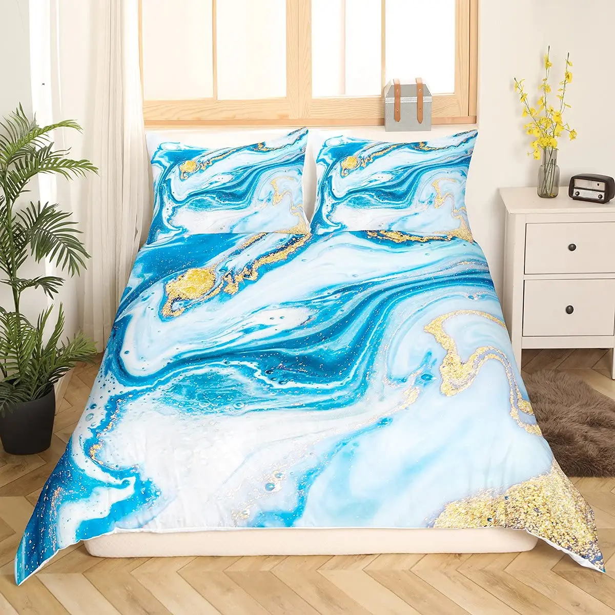 Marble Duvet Cover Full Queen Geometric Bedding Set with Zipper Ties Soft Microfiber Modern Abstract Art Tie Dye Comforter Cover