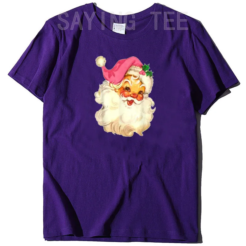 Funny Vintage Pink Santa Claus Pink Christmas Design T-Shirt Funny Graphic Tee Tops Basics Family Matching Xmas Costume Gifts