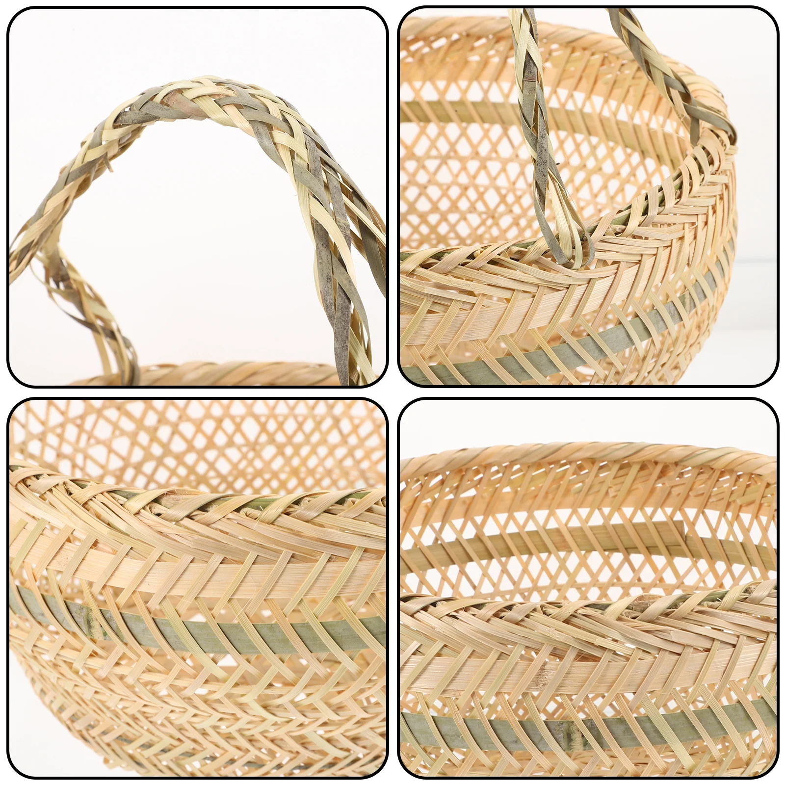 

Bamboo Handwoven Picnic Container Storage Basket Vegetable Fruit Holder Portable Creative Handle Bag Delicate Basket