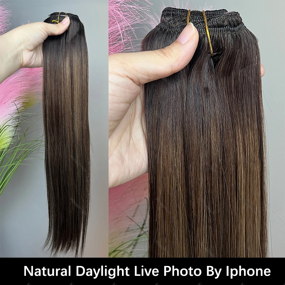 エクステンションでbalayageブラウン人毛クリッププレミアムレミーリアルナチュラルヘアエクステンションクリップ絹のような&柔らかい&厚い髪に