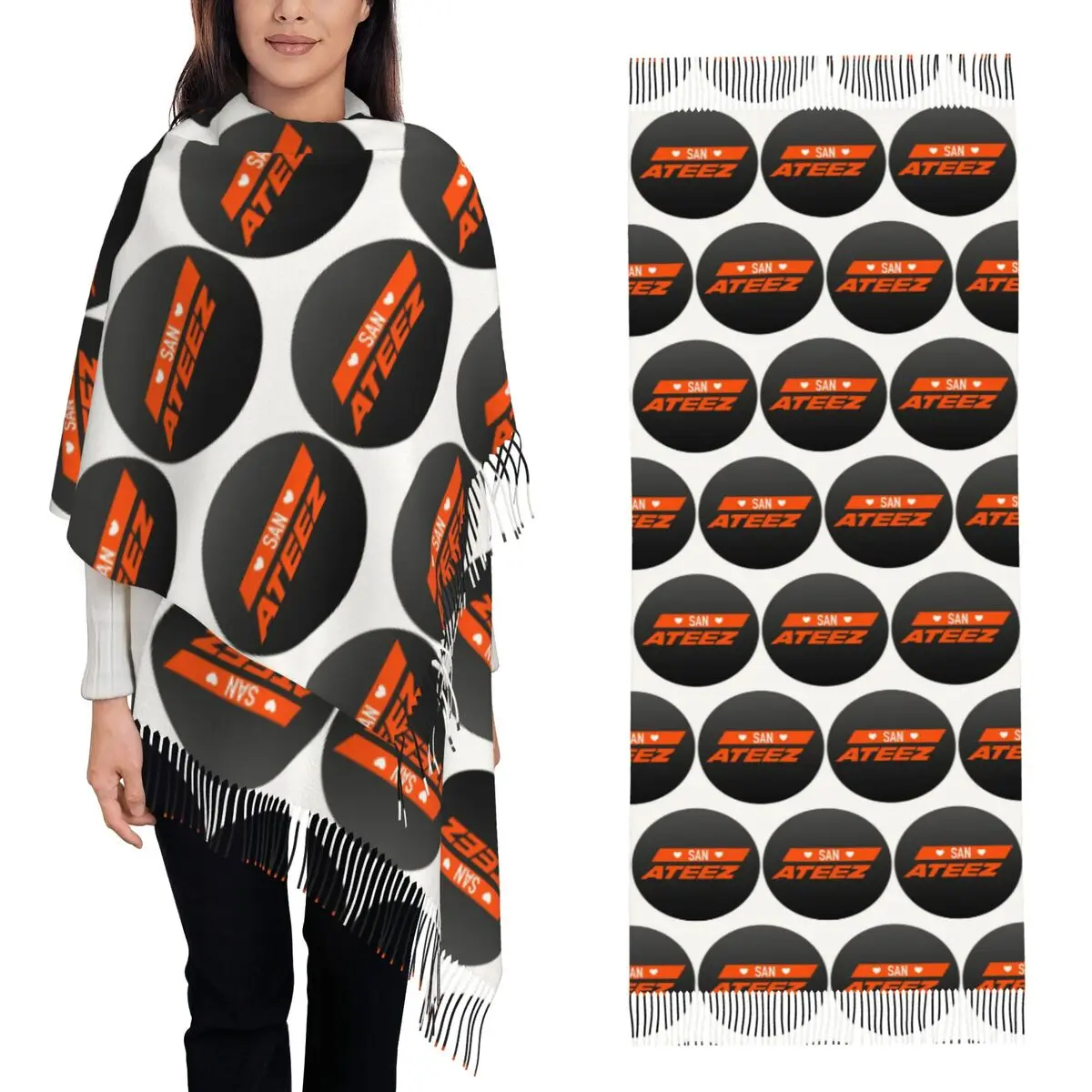 

Kpop Ateezs Logo A Teenager Zs Шарф Шарфы с кисточками для женщин Мягкие теплые шали и накидки Большая осенне-зимняя шаль