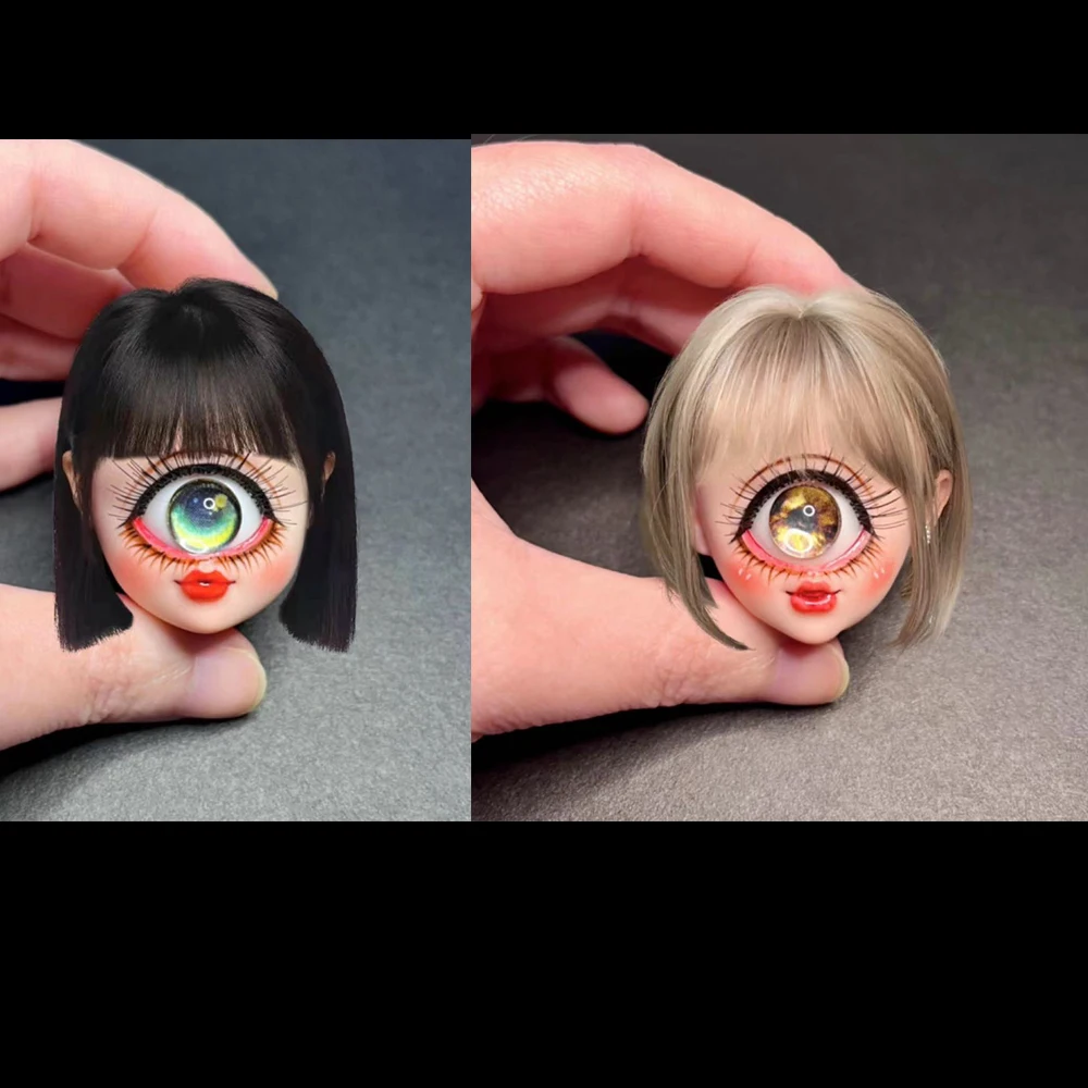 

New 1/6 Doll Head With Makeup One Eyed Doll Head Vinly Material DIY Doll Head For 1/6 Model Doll Body