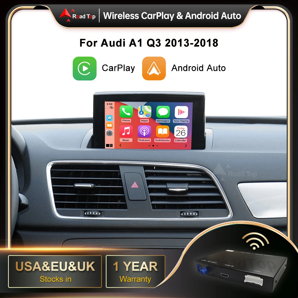 

Road Top Wireless CarPlay Android Auto Interface for Audi A1 Q3 RMC 2013-2018, with AirPlay Mirror Link Car Play Functions