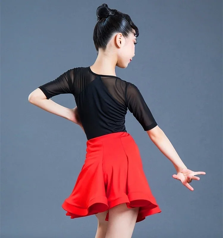 Kids Latin Dance Dress Practice Dresses Leopard Latin Performance For Women Girls Spandex Competition Examination Dance Skirt